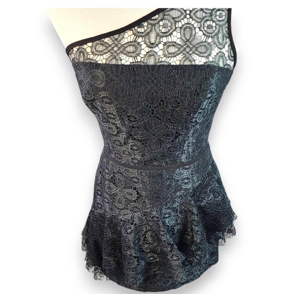 Jill Stuart One Shoulder Lace Ruffle Peplum Mini Dress Size 8 - Picture 6 of 16